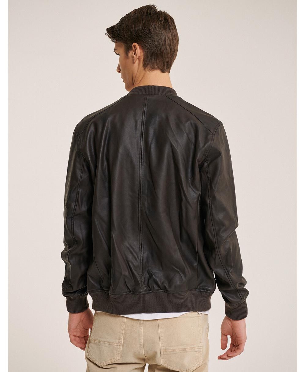 brown leather jacket tabacco made in italy
