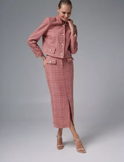 Μίντι ρόζ φούστα tweed
