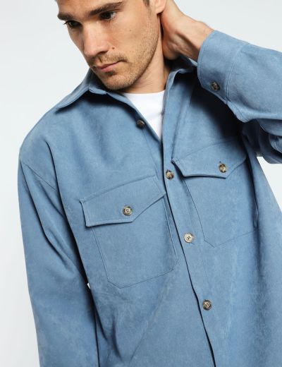 Γαλάζιο Overshirt jacket ψιλό κοτλέ με τσέπες