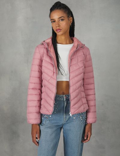 Ρόζ μπουφάν με κουκούλα puffer jacket