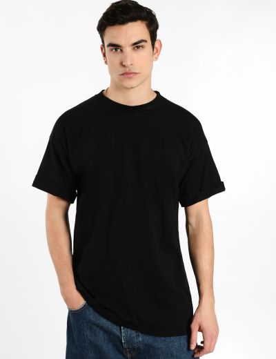 Μαύρο oversized t-shirt με ρεβέρ στο μανίκι