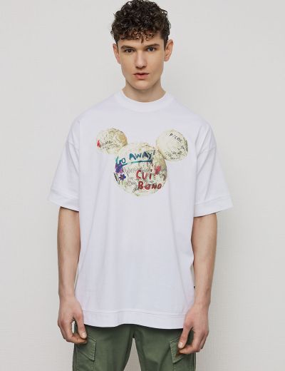 Λευκή κοντομάνικη μπλούζα με τύπωμα μπροστά mickey