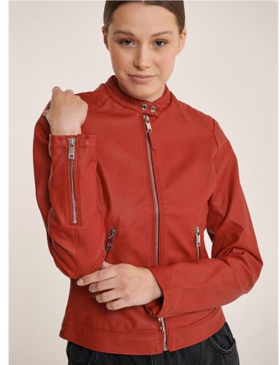 Κόκκινο δερματίνη τζάκετ biker jacket