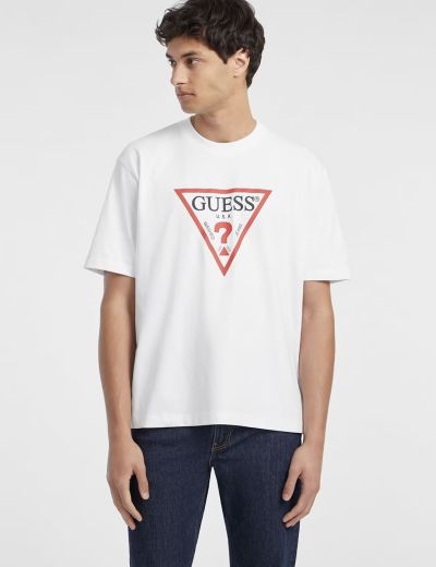 Λευκή κοντομάνικη με στάμπα Guess iconic triangle