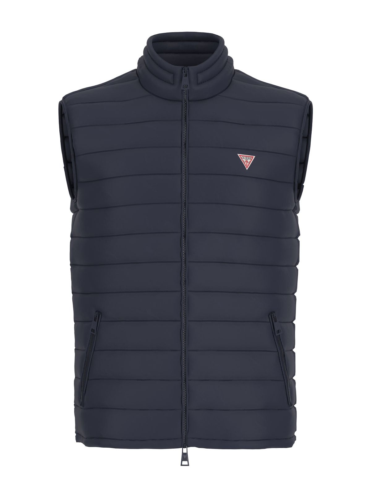 blue navy blue puffer hooded vest guess collection winter 2024