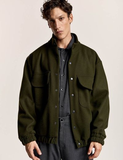 Bomber heavy jacket τσόχα με όρθιο γιακά και μεγάλες τσέπες