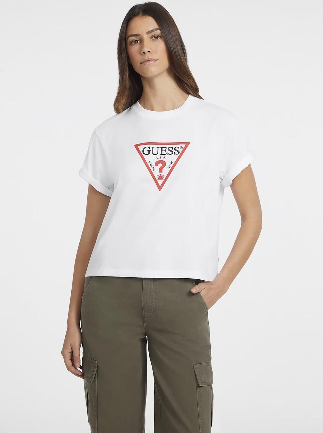 guess iconic triangle print guess eco collection for women winter 2024 boxy fit t-shirt