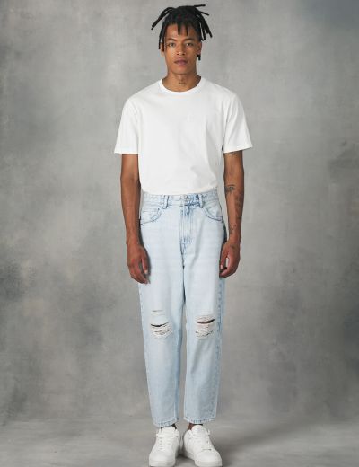 Light azure cropped jeans με σκισίματα loose fit