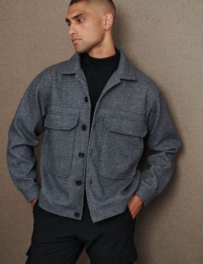 Γκρί ψαροκόκκαλο παλτό heavy jacket
