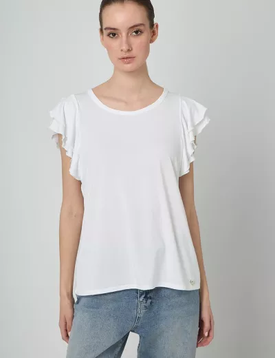 Λευκή μπλούζα με διπλό βολάν