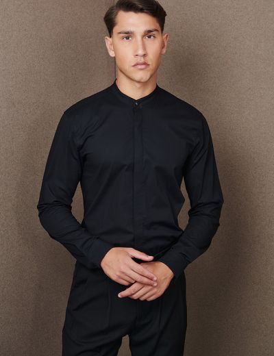 Μαύρο μακρυμάνικο μάο πουκάμισο