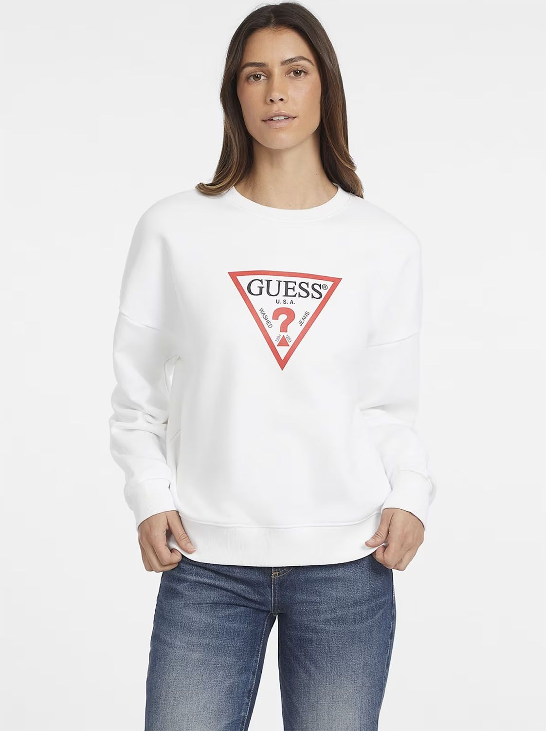 Λευκή φούτερ με στάμπα guess iconic triangle