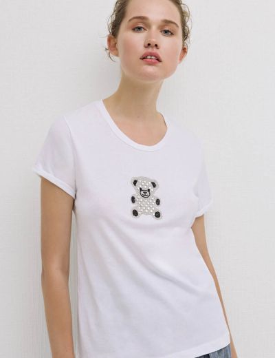 T-shirt με αρκουδάκι με στρας