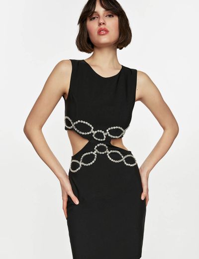 Μαύρο cut out mini φόρεμα με στρας