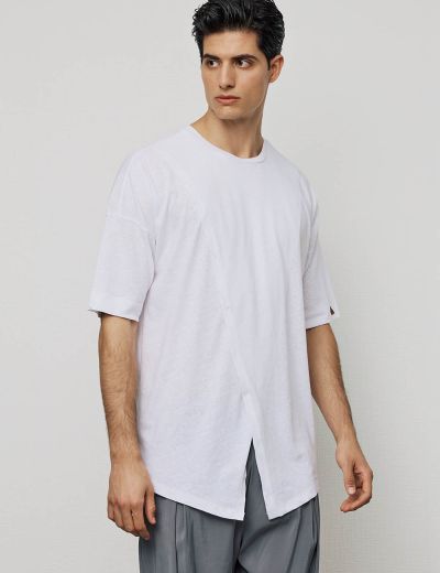 Λευκή λινή ασύμμετρη μπλούζα