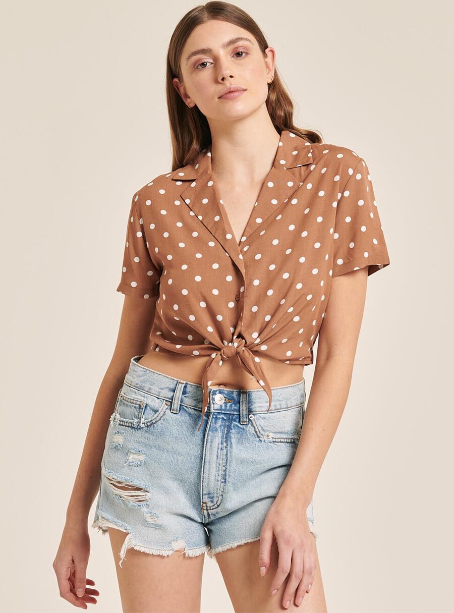 cropped top polka dots beige camelo camel tabacco 2021