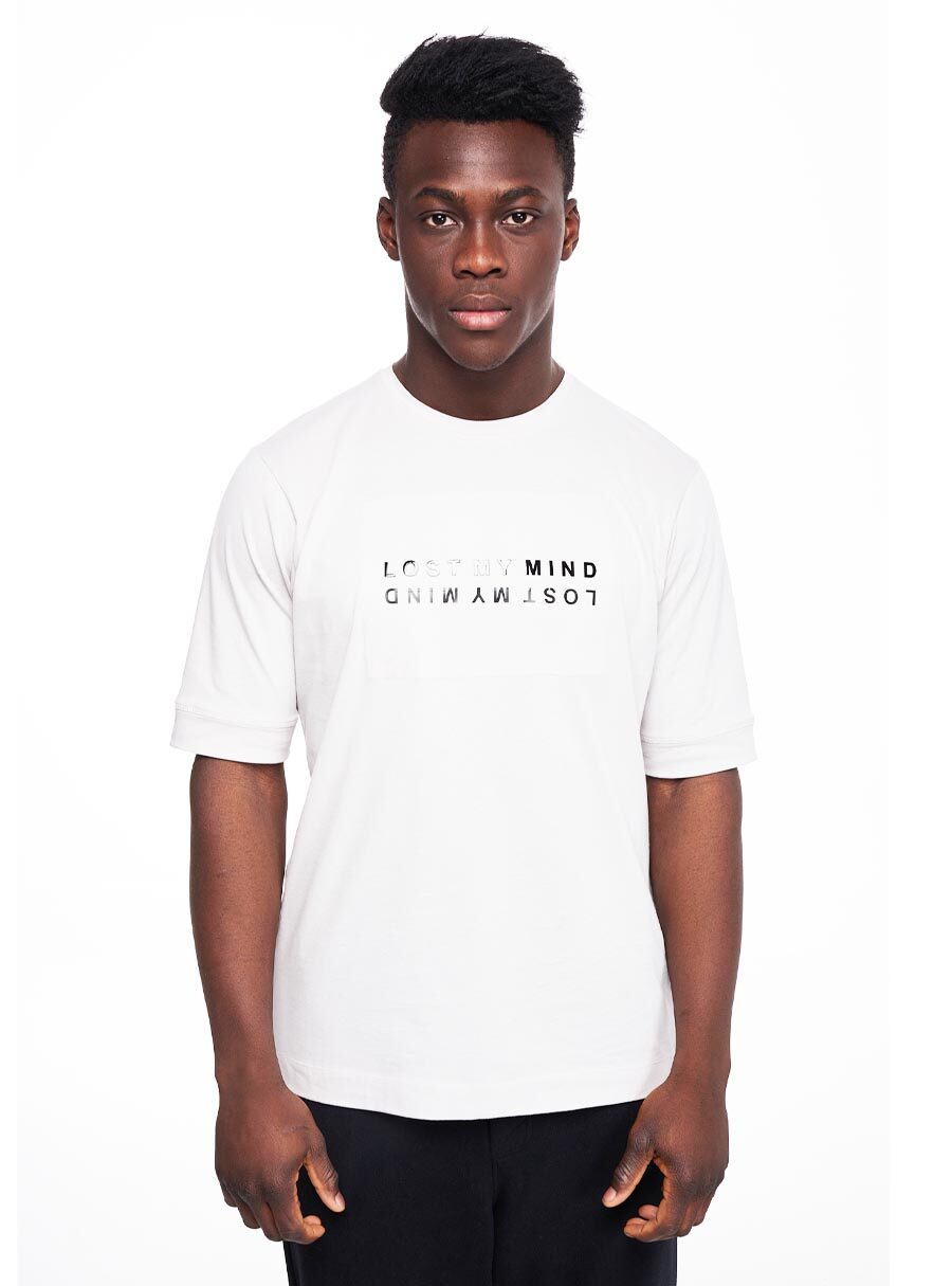 leukh white t-shirt p/coc me stampa lost my mind