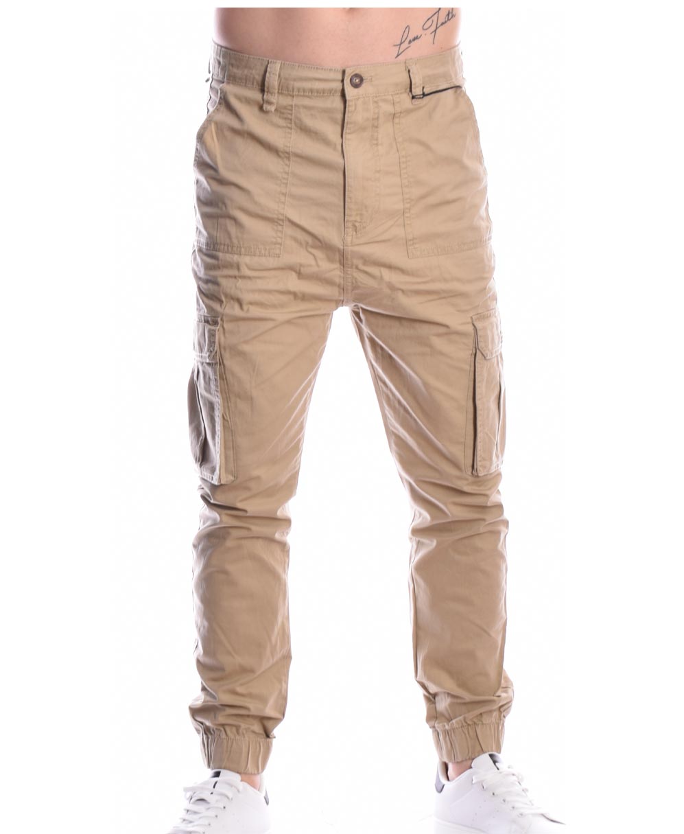 beige cargo jogger loose fit pants mpez made in italy