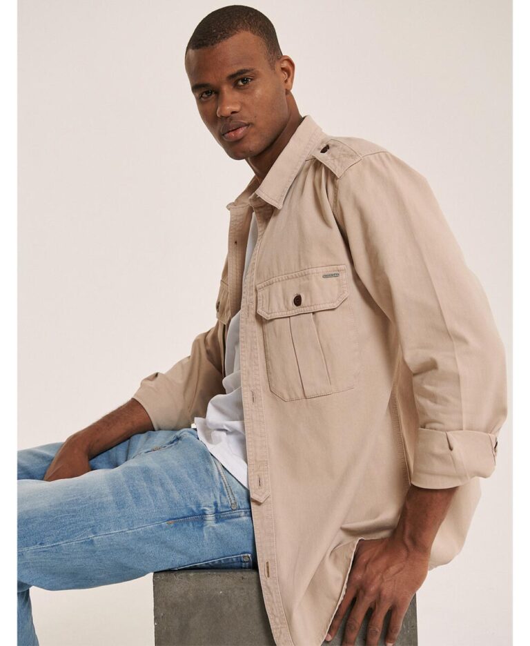 beige oversized jean jacket made in italy