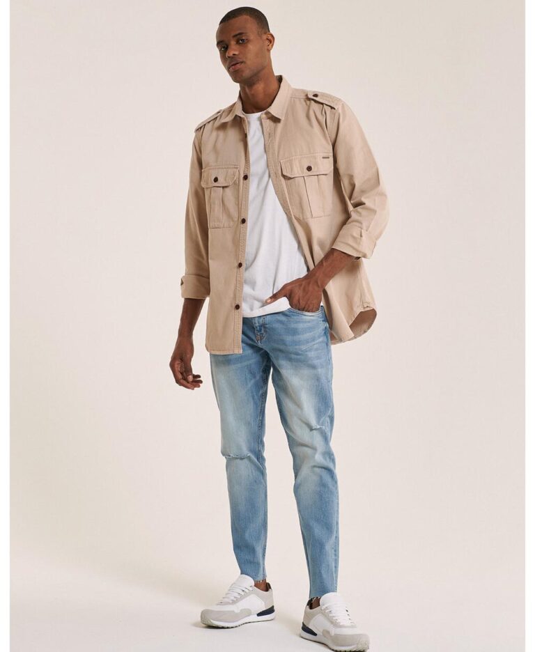 beige oversized jean jacket made in italy