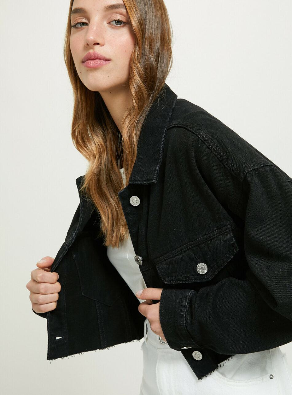 mauro black cropped jeans denim jacket made in italy
