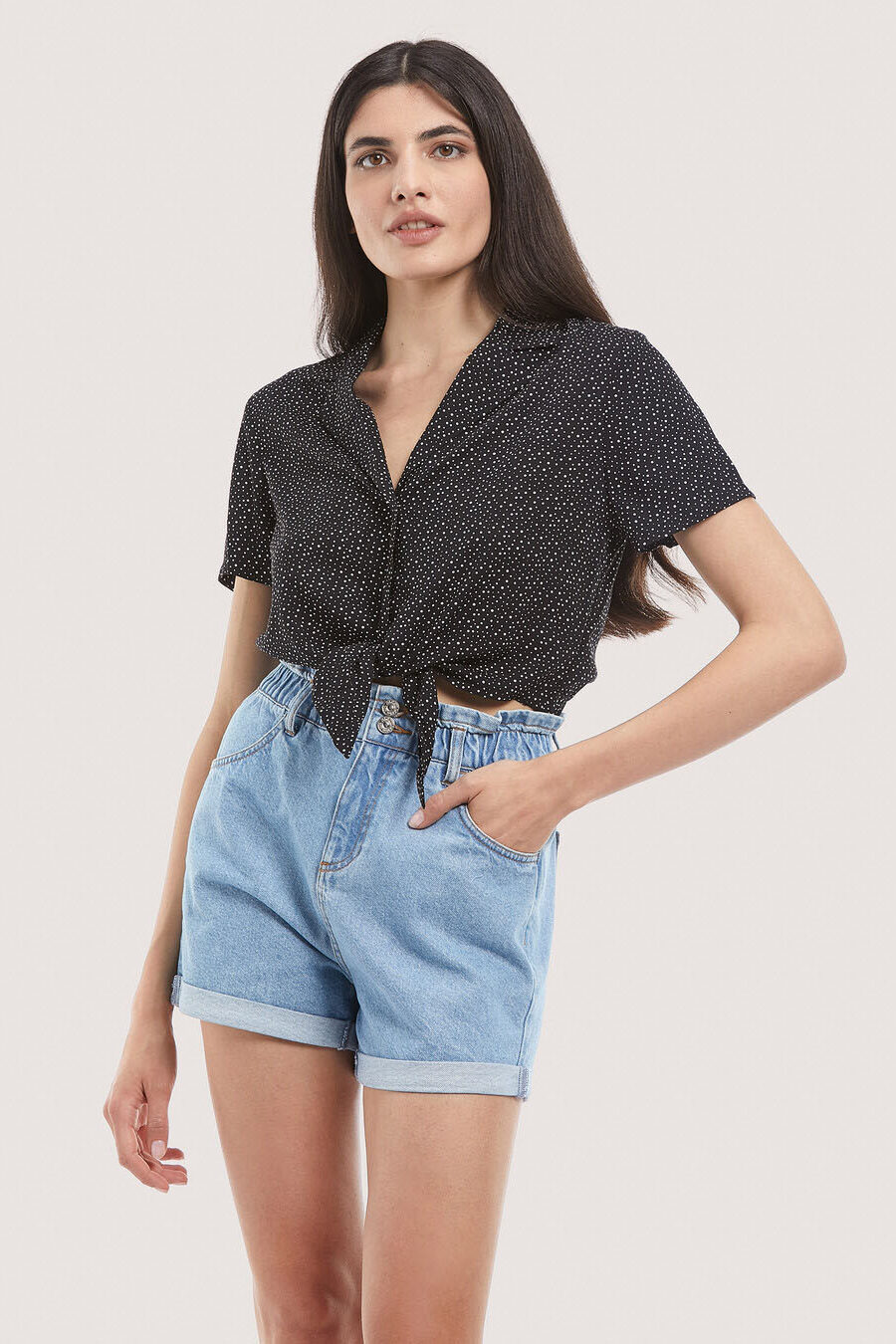 mauro black polka dots cropped top made in italy me desimo sth mesh