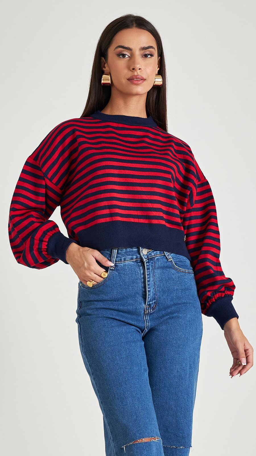 blue navy mple me kokkino rige stripes cropped top knitwear cento fashion 2023 fall winter collection