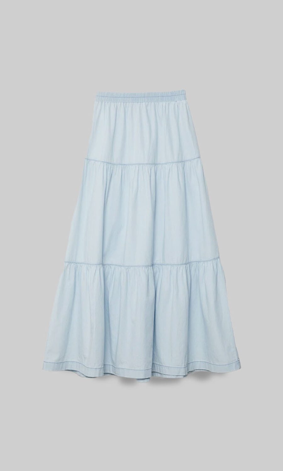 light denim cotton maxi skirt me tmhmata kai elastikh mesh made in italy 2024 summer collection