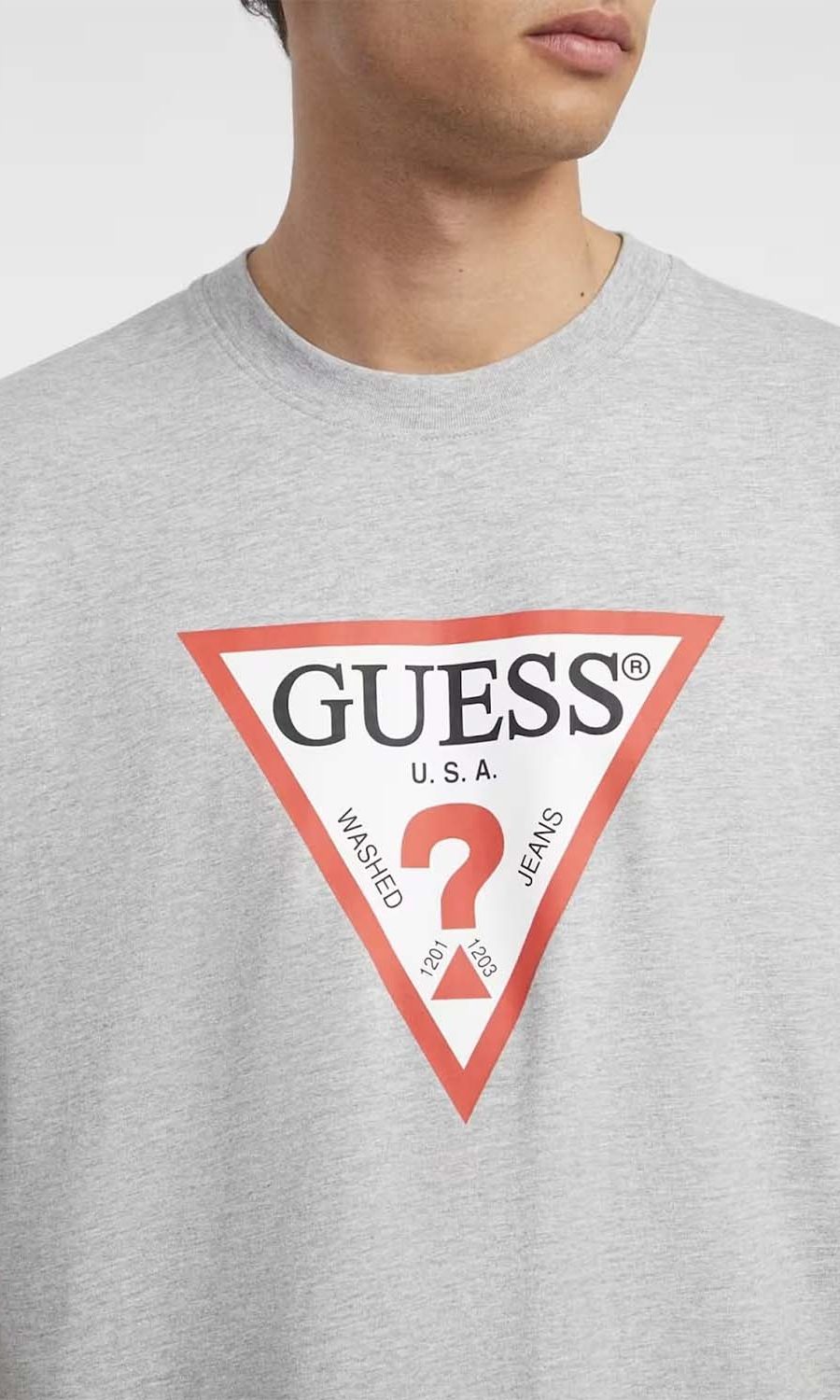 gkri grey t-shirt iconic triangle print guess fall winter 2024