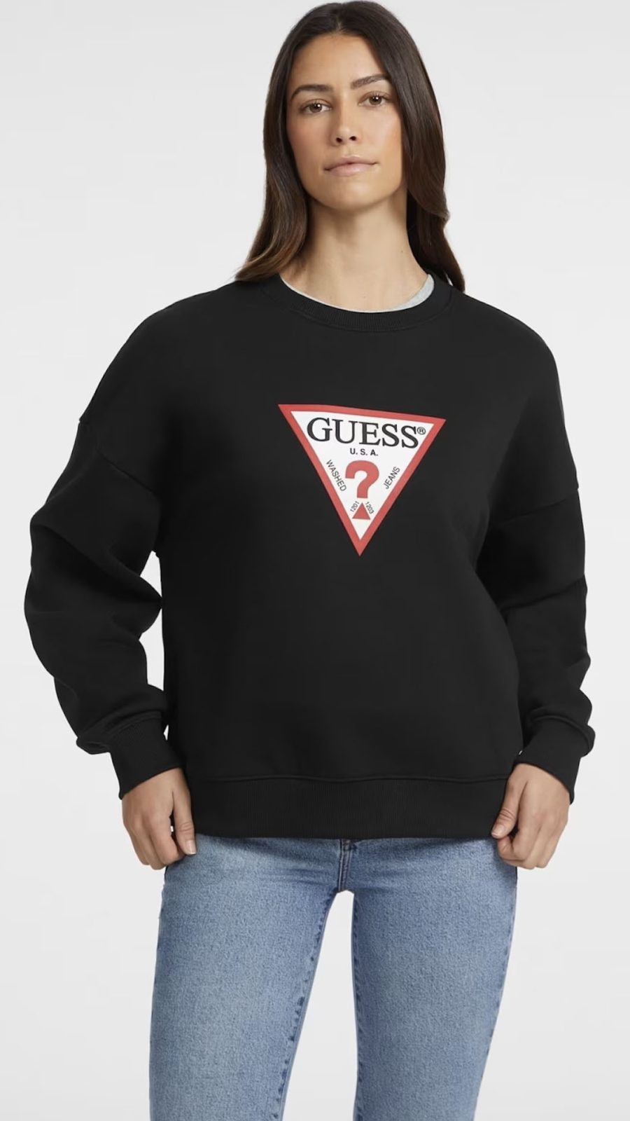 black sweater hoodie guess iconic triangle fall winter