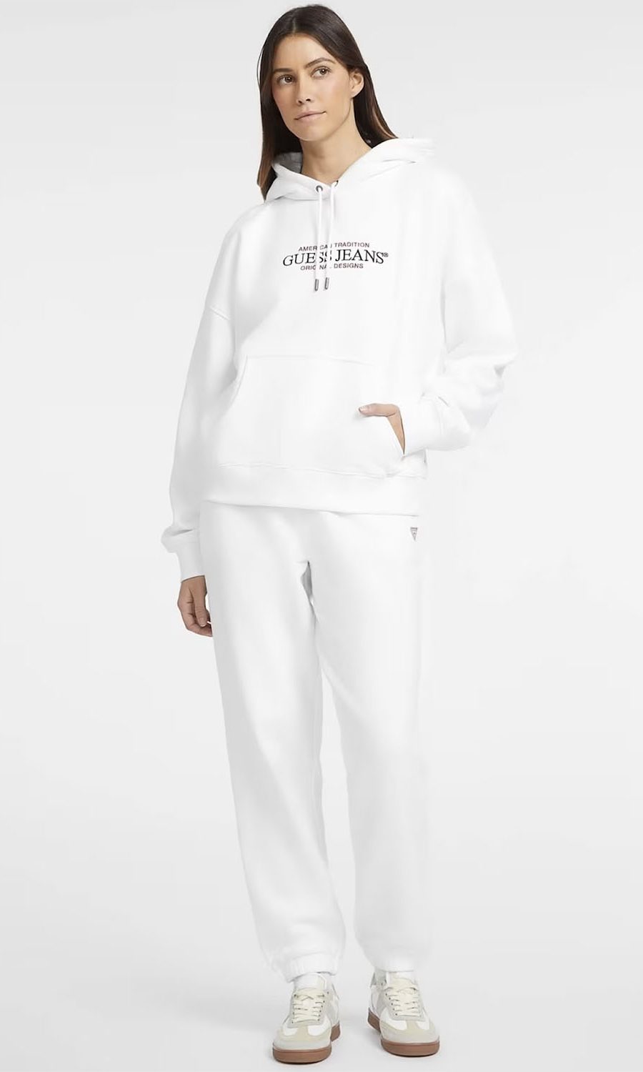 guess hooded sweater all white fall winter