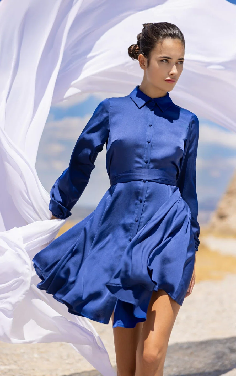 mple satin mini dress blue satin dress chemisier dress fall winter collection by desiree fashion 2024