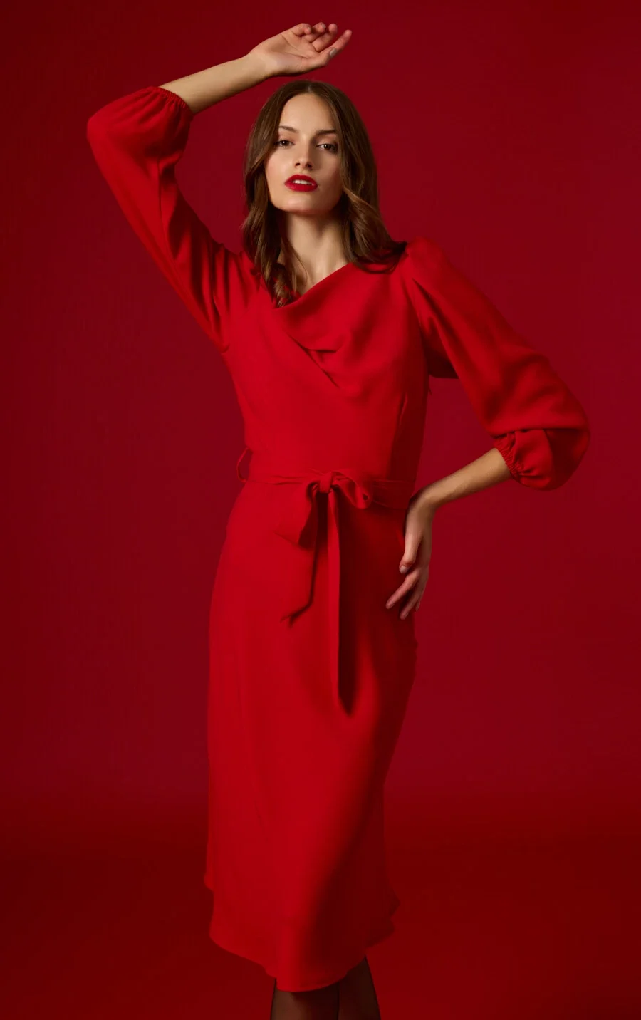 red midi dress kokkino midi forema xeimwnas 2024 fall winter selection desiree fashion abitoshop.gr