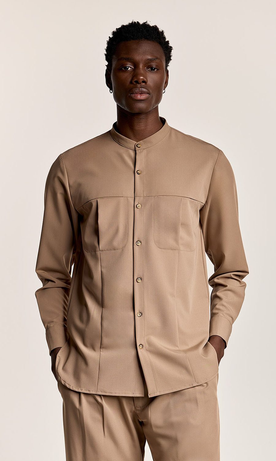 beige mao shirt with pockets picoc essentials streetwear streetstyle new collection fall winter 2024