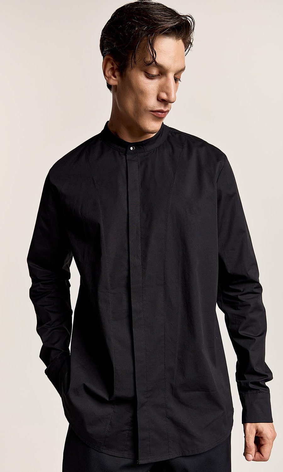 slim fit black mao shirt me krufa koumpia kai idiaitero giaka picoc fall winter 2024 abitoshop