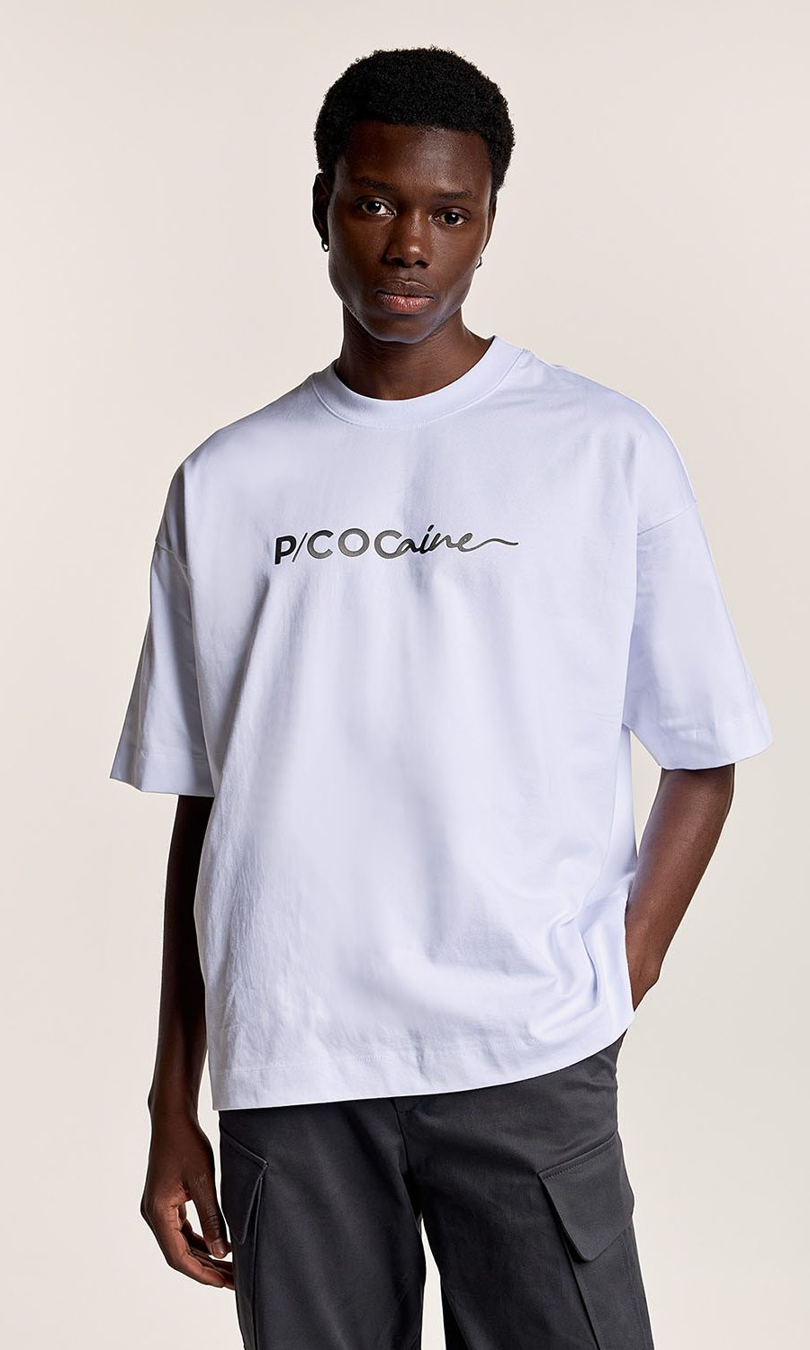 matallic print oversized boxy fit t-shirt picoc cocaine logo